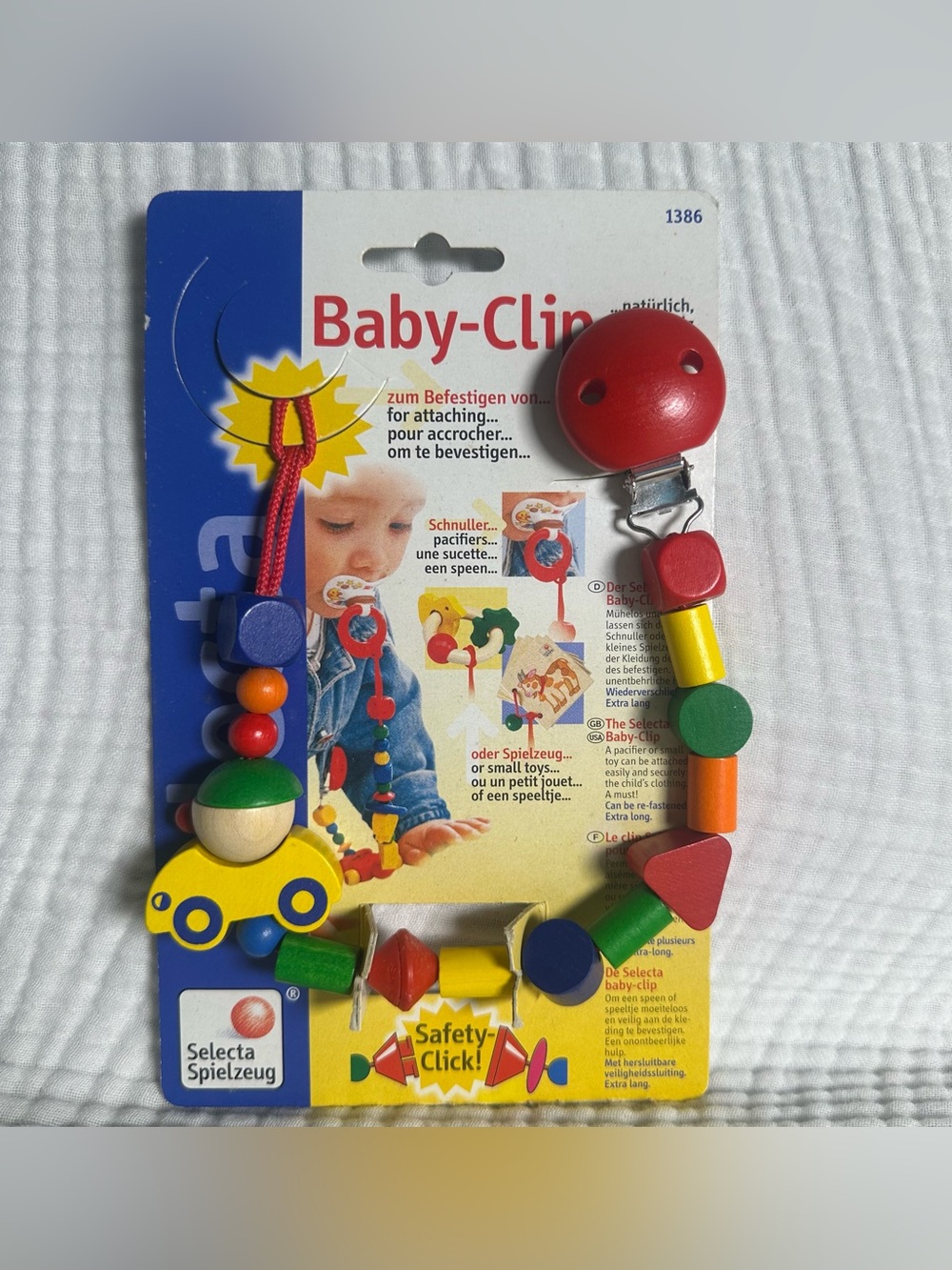 VTG ‘99 RARE Selecta Spielzeug Wooden Baby-Clip Pacifier Toy Chain Germany #1386